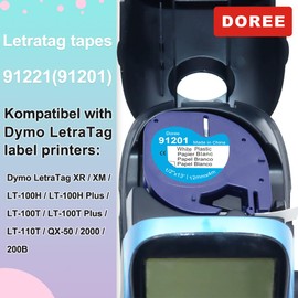 DOREE Pack of 4 Compatible Letratag 91221/S0721660/91201, 12 mm x 4 m, Black on White, Highly Waterproof Plastic Letratag Tape, Compatible with Dymo Letratag LT-100H LT-100T XR 200B