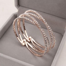 Danshinbow Multi Layered Rhinestone Bracelet Adjustable Opening Bangle Jewelry for Women and Girls (Gold)