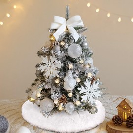 Ivarunner Mini Snow Tree Skirt, Small White Faux Fur Tabletop Christmas Tree Skirt 15 Inch, Xmas Tree Rug, White Christmas Decorations Tree Ornaments for 2 Foot Tree