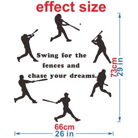 Baseball Player Wall Decal - "Swing for The Fences and Chase Your Dreams" Quote Baseball Catcher Wall Sticker Stylish and Unique Home Decor Art Sticker for Boys' and Teens Room(Black-JWH366-Baseball)