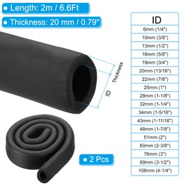 PATIKIL 1-11/16"(43mm) ID x 6.6Ft Pipe Insulation Foam Tubes, 2Pcs Pipe Cover Wrap Roll Bar Padding Tubing for Handle Grip HVAC Outdoor Air Conditioner Units, Black