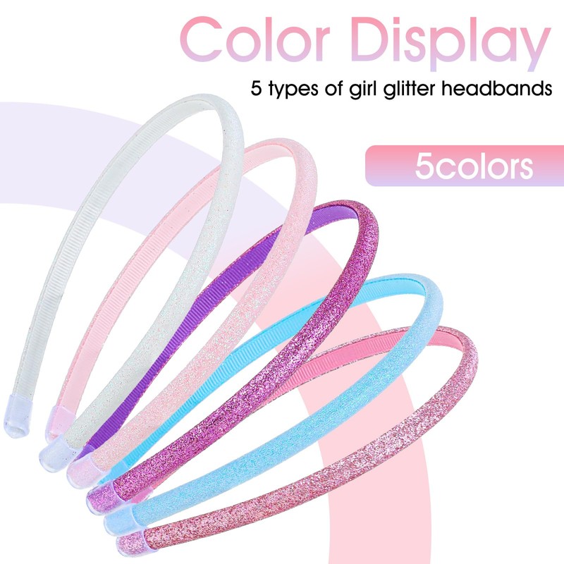 Thin Glitter Headbands for Girls 5 Pcs Sparkly Cute Non