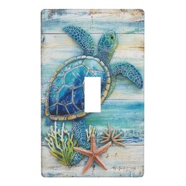 1 Gang Toggle Light Switch Plate Covers,Sea Turtle Starfish Ocean Coral Single Toggle Wall Plate Standard Size, Decorative Electrical Faceplate Switchplate Covers for Office Home Bathroom Decor