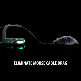 ENHANCE LED Gaming Mouse Bungee Cord Holder with 4-Port USB Hub - Green Lighting - Cable Management & Increased Accuracy for Pro eSports & Competitive Games