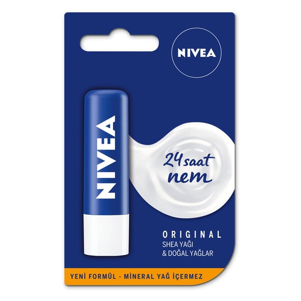 NIVEA Original Care Dudak Bakım Kremi (4,8 gr), 24 Saat