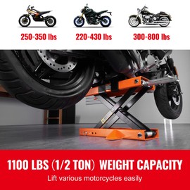 Happybuy 500 kg Bike Elevator, Central Scissor Lift Jack with Saddle & Security Pin, Iron Motorcycle Lifting Device for Street, Cruiser & Touring Bikes