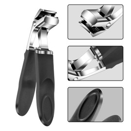 1 x Nail Clippers, Toenail Clippers, Stainless Steel Toenail Clippers, Wide Jaw Opening Nail Clipper with 1 Double Ended Ear Spoon, for Elderly People and Children (Black)