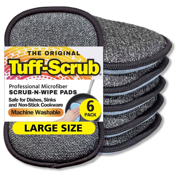 Original Scrub-N-Wipe Pad by Tuff-Scrub, 6-Pack, Microfiber, Multi-Surface, Non-Scratch, Dual-Sided,
