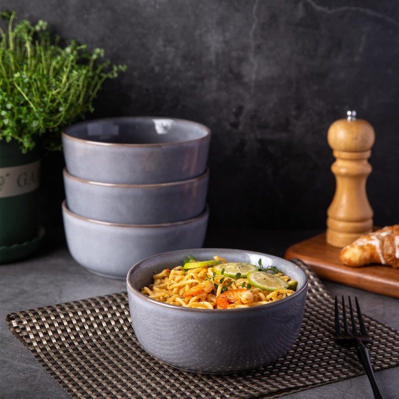 AmorArc Stoneware Dinnerware Sets,Round Reactive Glaze Ceramic Plates and Bowls
