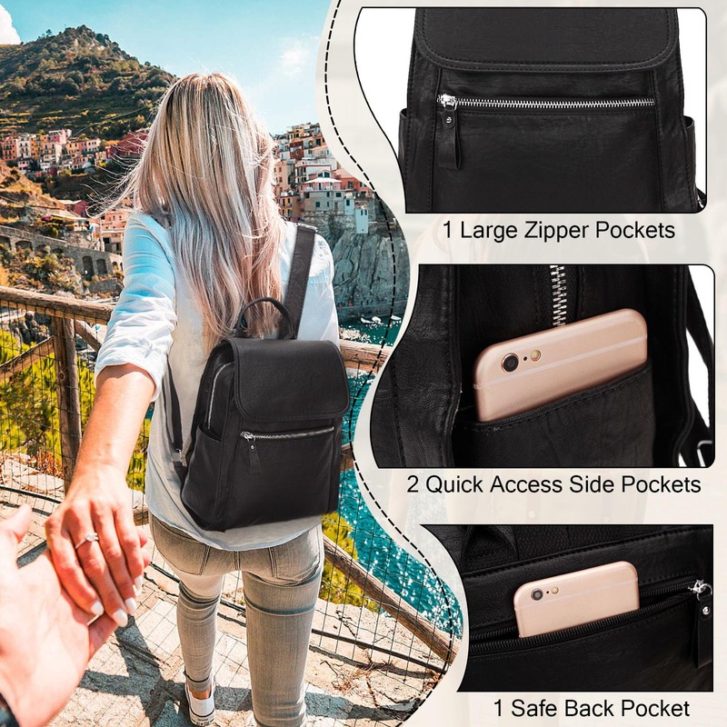 Backpack purse for women, Girls Fashion Flap Faux Leather Backpack