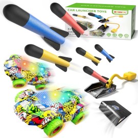 UNRANDED Toddler Toys Gifts for 3-6 Year Olds, 6 Foam Rocket & 2 Car Launcher Outdoor ...