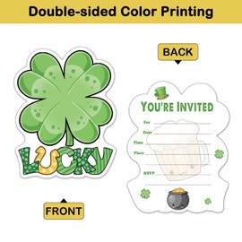 71REWIDPARTY St.Patrick's Party Invitation Cards with Envelopes & Stickers（Set of 15）Clover Shaped Fill-in Invitations Lucky Party Invites for Family Friends Party Celebration Cards for Kids Adults