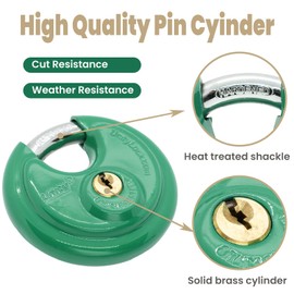 Unity Keyed Alike Padlock Stainless Steel Disc Padlock 2-3/4" (70mm) Standard Self Storage Management Lock Truck, Container, Trailer, Warehouse, Van and Fence (15, Green)