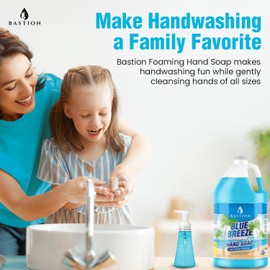 Bastion Blue Breeze Antibacterial Foaming Hand Soap Bulk Refill – 1 Gallon (128 oz) Rich Lather, Moisturizing Formula – Washes Away Germs & Bacteria – Refreshing Clean Scent for Foaming Dispensers