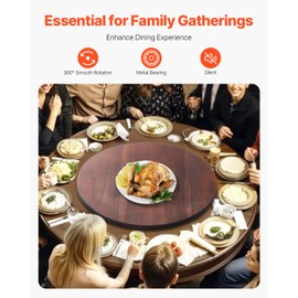 VEVOR 24 in Wood Lazy Susan Turntable, 360° Rotation Round Clear Tabletop Rotating Tray, Acacia Wood Dining Table Centerpiece, Smooth and Silent Spin, for Family Gatherings, Banquets and Weddings