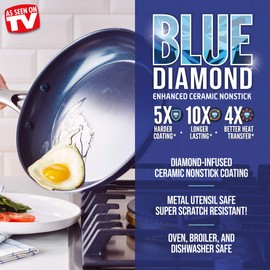 Blue Diamond Cookware Diamond Infused Ceramic Nonstick 10" Frying Pan Skillet, PFAS-Free, Dishwasher Safe, Oven Safe, Blue