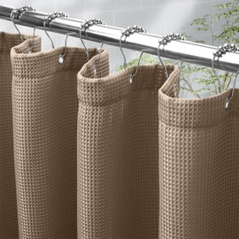 AmazerBath Taupe Shower Curtain Waffle Textured, Fabric Shower Curtain Tan Thick Heavy Duty 240GSM Hotel Quality Bathroom Shower Curtains, 72 x 72 Inches