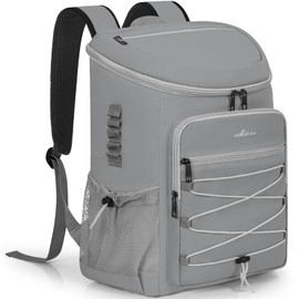 OUUTMEE Cooler Backpack, Lightweight Insulated Cooler backpack Leakproof for 30 Can Drinks (330ml), Insulated Soft Camping Cooler Bag, Beach Cooler, Portable Cooler Backpack for Travel Hiking (Grey)