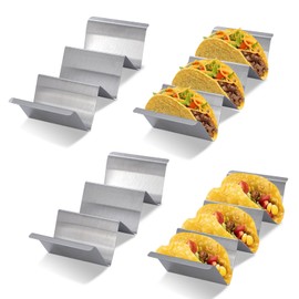 Jesustree Taco Holder, Stainless Steel, Pack of 4 Taco Stands in Wave Shape, Tortilla Holder with Handles, Metal Kitchen Gadget for Holding Tacos, Sandwiches, Bread, Hot Dogs and Pancakes