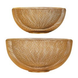 IBWell Metal Wire Woven Fruit Storage Bowl Basket for Kitchen, Large Black Mesh Fruit Stand, for Apple, Pineapple, Banana, Orange, Lemon, Pear, Strawberry, Watermelon (Gold, Normal & Large)