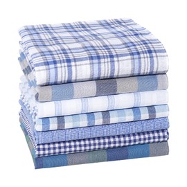 HOULIFE Handkerchiefs for Men, 7PCS Handkerchief Mens Cotton Soft Cotton Plaid Mens Hankies Assorted Colors Gift for Men (Blue Plaid-7PCS)