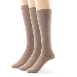 Mens Soft Rayon From Bamboo Dress Socks 3 Pk Seamless Toe Luxurious Crew Socks for Men (Khaki, 13-15)