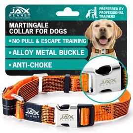 Orange Martingale Collar for Dogs - Heavy Duty Nylon Pet Collars for Escape-Free, No Pull Training & Walking with Alloy Metal Release Buckle & Reflective D Ring, One Time Adjustment, Safe & Secure, S