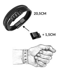 genac Mens Premium Genuine Leather and Stainless Steel Bracelet with Detachable Magnetic Clasp for Easy Adjustment of the Length of Jewelry, Perfect for a Great Gift Idea, Leather