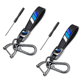 YOSRTER 2PCs Leather Keychain for Toyota Tacoma 4Runner Tundra TRD Camry Rav4 Highlander Aluminium alloy Key Chain with key Ring Key Fob Holder for All Toyota Cars (White/Blue/Dark Blue)