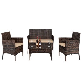 Yard Patio Furniture Set 4 Pcs Outdoor Wicker Sofas Rattan Chair Conversation US