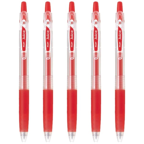 Pilot Juice 038 Retractable Gel Ink Pen (LJU-10UF), Ultra Fine Point, 0.38mm, Red Ink, Set of 5