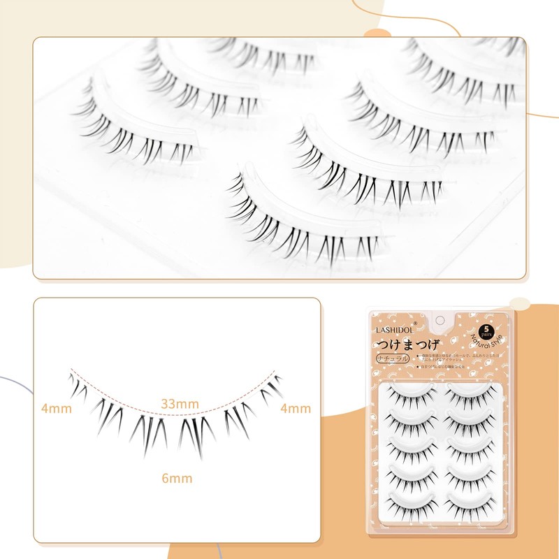 LASHIDOL False Eyelashes, Natural, Lower Eyelashes, Around the Eyelashes, Thin,