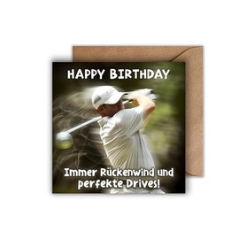 Golf Lover Birthday Card with Envelope - Greetings Card for Golfers "Always Tailwind and Perfect Drives" Birthday Card for Golf Enthusiasts Birthday Card (125 x 125 mm)
