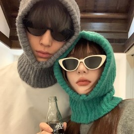 Women's Winter Knit Balaclava Hooded Neck Warmer Hat lf2518 Free Size/M56-58cm Green 3ea