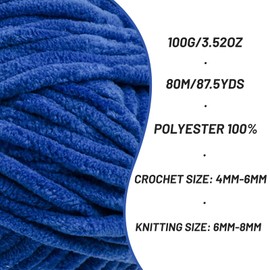 Chunky Chenille Yarn for Crocheting, Baby Yarn for Crocheting Soft Blanket, 87.4 yds /3.5 oz Crochet Yarn, Bulky 5 Amigurumi Yarns, Fluffy Velvet Yarns for Knitting Crafts (Sapphire Blue)