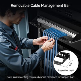 Cable Matters Rackmount or Wall Mount 1U 24 Port Keystone Patch Panel with Cable Management and Support Bar, 19-inch Blank Patch Panel for Keystone Jacks