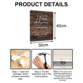 Christian Canvas Wall Art Framed - Proverbs 3:5-6 Trust in the Lord Print - Rustic Wooden Scripture Decor for Home or Gift