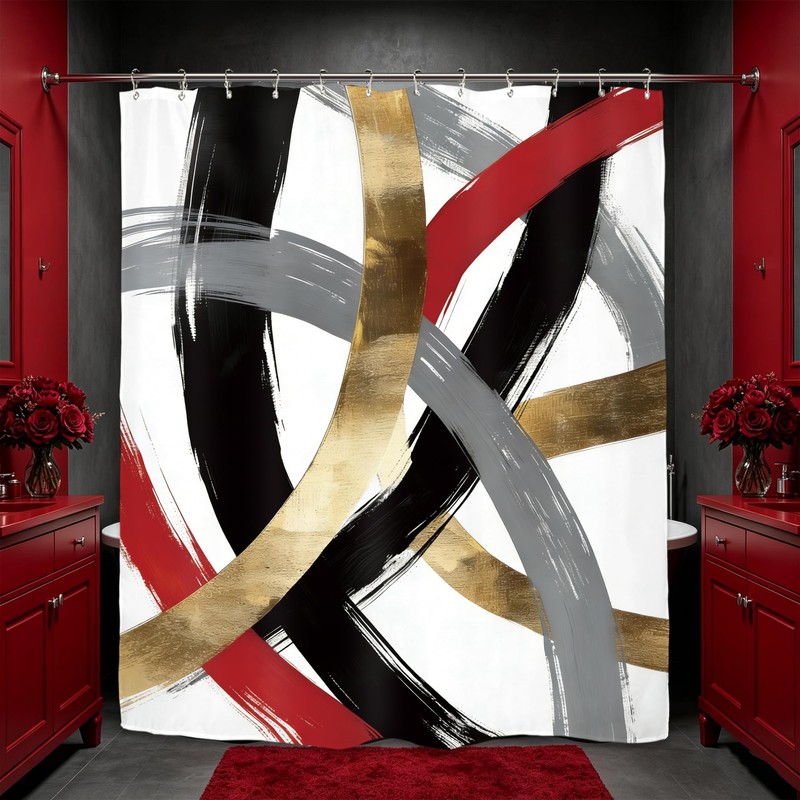 Miyotaa Black Red Gray Abstract Shower Curtain Set 60Wx71H Inches