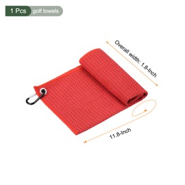 YOKIVE 1 Pcs Tri-Fold Golf Towels, Golf Club Waffle Pattern Towels with D Clip for Golf Balls Lovers (Red, 12x12-Inch)