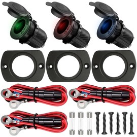 HAAMNING7 3 pezzi Presa accendisigari DC 12V/24V 10A Presa accendisigari impermeabile Presa di corrente con luce LED (rosso/blu/verde) per auto/moto/nautica/ATV/RV, con fusibile in vetro, pannello