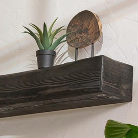 Adorwood Handmade Fireplace Mantel Shelf 48", Rustic Wood Mantles for Over Fireplace, Wall Mounted Floating Mantel Shelves for Living Room Decor (Ebony, 48Lx6Hx8D)