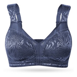 Wingslove Women's Full Coverage Non Padded Comfort Minimizer Wire-Free Bra Plus Size(Grey Blue,44B)