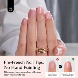 Beetles Uñas francesas con punta a presión 150 piezas de uñas cuadradas cortas rosas a presión 4 en 1, gel con punta de gel, imprimación y capa base p