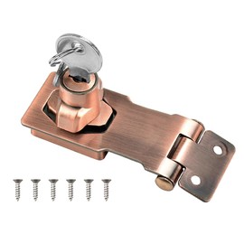 ADERTOS 2.5 Inch Keyed Hasp Lock Hasp and Staple with Padlock, Heavy Duty Shed Lock Door Lock Hasps Twist Knob Keyed Locking Hasp Safety Door Clasp Gate Locks with Key for Cabinets Gate, Red Bronze