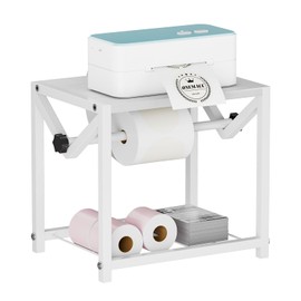 Label Holder for Rolls and Fanfold Labels, Wooden & Metal Thermal Sticker Label Printer Holder for Desktop, Sticker Roll Holder for Home Office Small Business Essentials, White