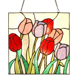 HomeBeauty PA0004 Stained Glass Hanging Panel-12 Wx12 H Window Suncatcher Tiffany Style Window Ornament,Tulip Home Hanging Decorations