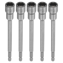sourcing map 5pcs Nut Driver Drill Bit 12mm Metric Impact Socket 1/4" Hex Shank 6" (150mm) Extra Long Magnetic 6-Point Sockets Quick-Change CR-V Steel Bolt Setter for Power Drill Drivers