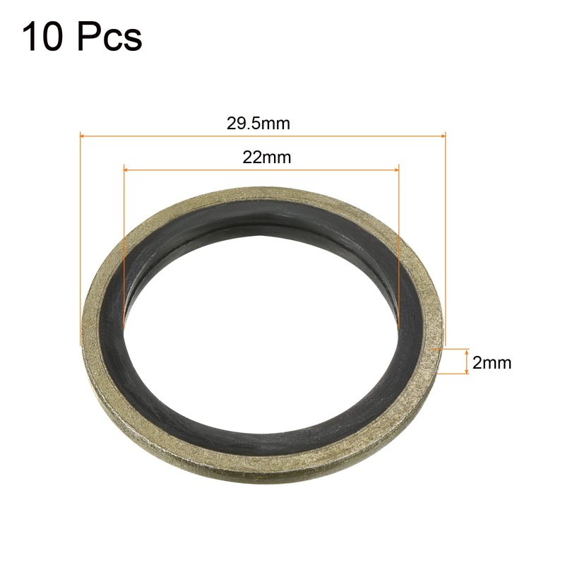 sourcing map Bonded Sealing Washers M22 29.5x22x2mm Carbon Steel Nitrile