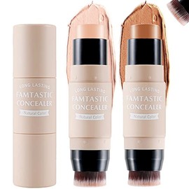 Erinde 2PCS Contour Foundation Stick with Brush, Highlighter Bronzer Pen, Face Brightens Shades Pencil, Highlighting Shade, Highlight Shaping Stick, Waterproof, Longwear Makeup (#01+#04).