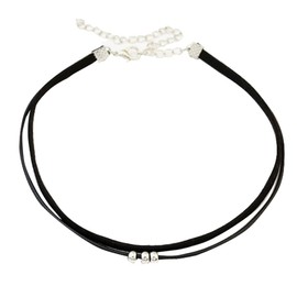 Kercisbeauty - Gargantilla de terciopelo negro con abalorio plateadas de doble cadena gargantilla para mujeres y niñas collar de piel punk gótico joyería sexy
